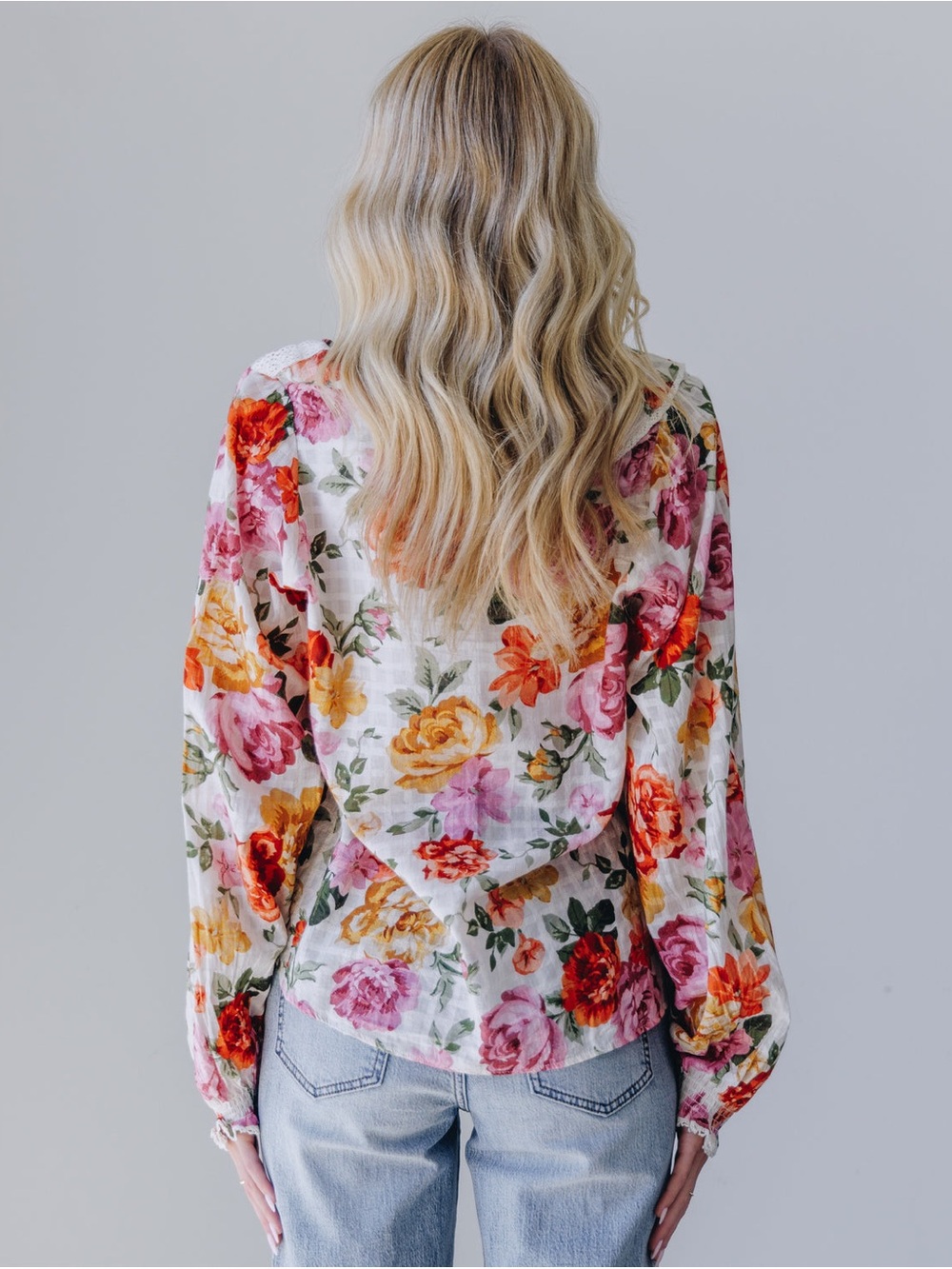 Show Me Your MuMu Lydia Ruffle V-Neck Blouse Ivory Hillside Floral 25628 - Picture 15 of 15